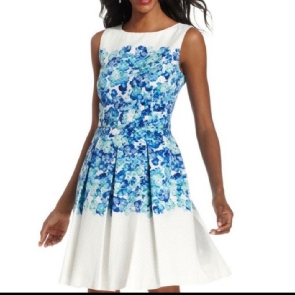 TAHARI ASL Danielle Jacquard Sleeveless Dress, White Multi Floral, Size 10